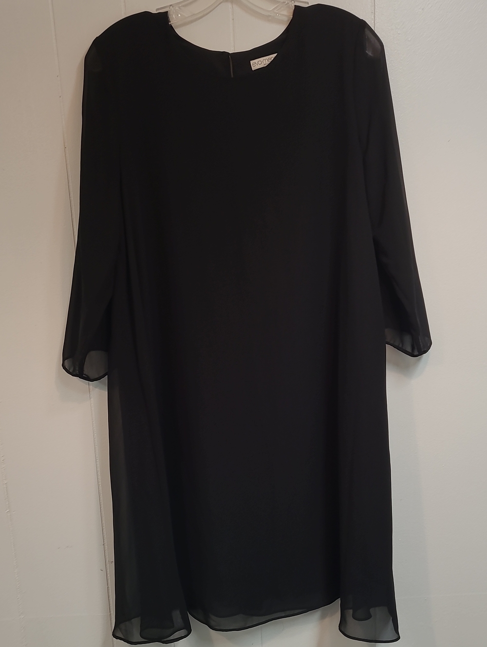 eva mendes for New York & Company Black Midi Shift Dress with Sheer Sleeves Sz M
